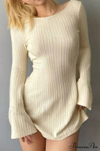 Flares Sleeve Backless Cable Knit Dress image 1