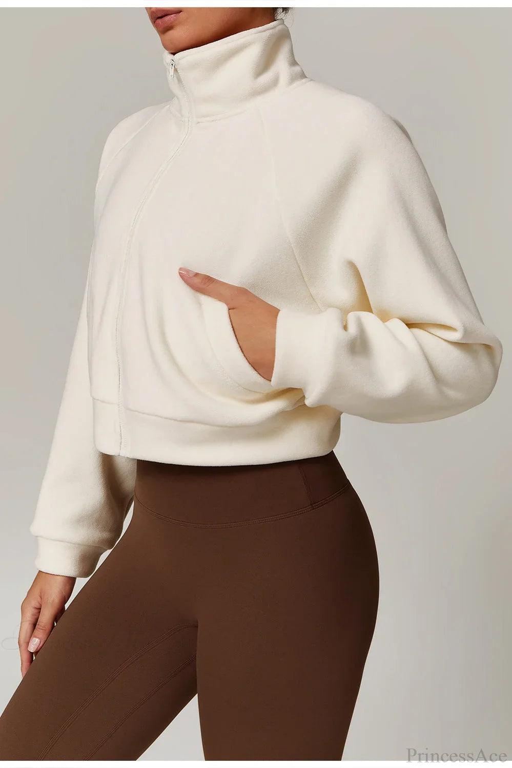 Fleece Athletic Stand Collar Zip Yoga Jacket image 2