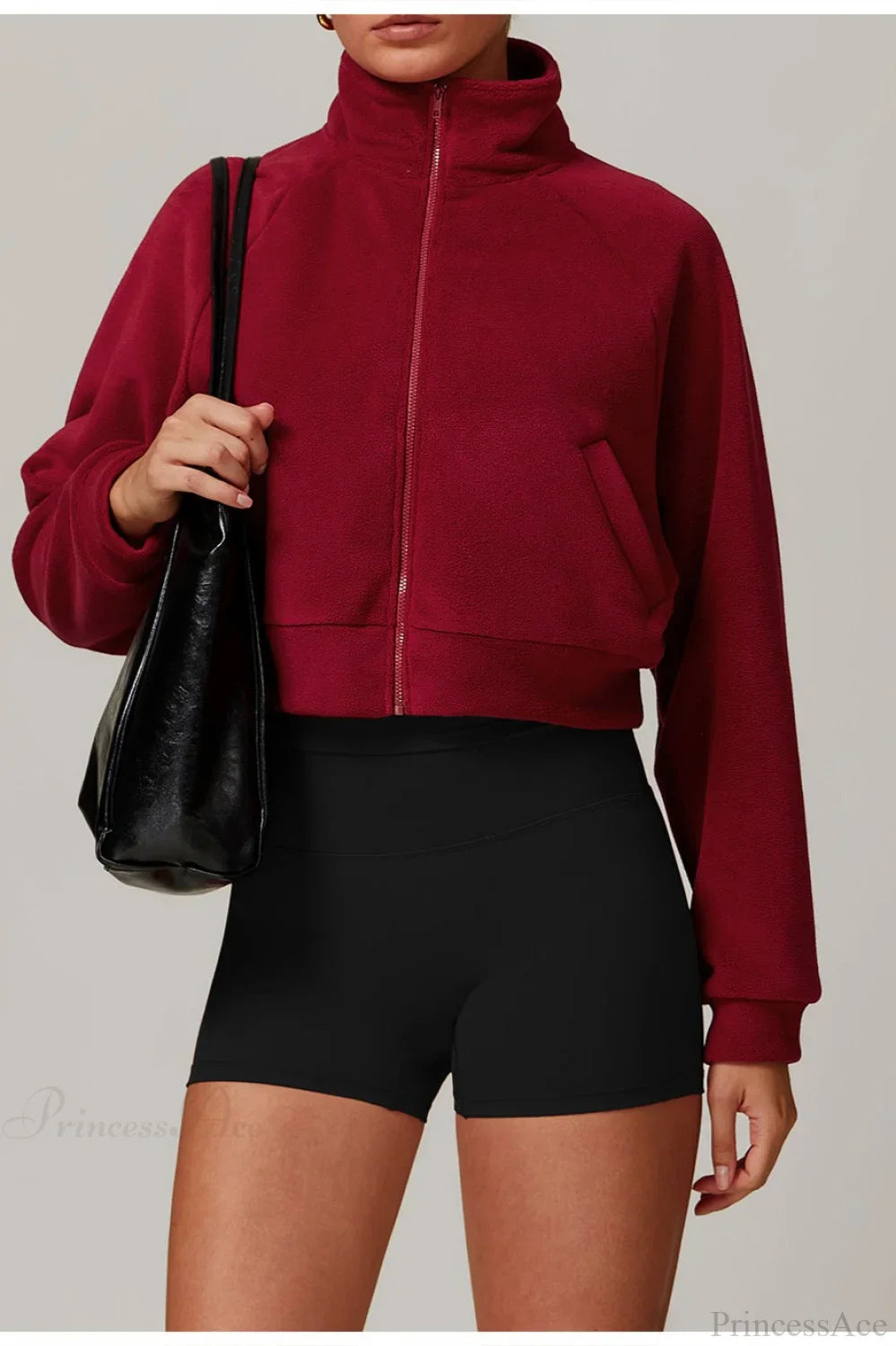Fleece Athletic Stand Collar Zip Yoga Jacket image 4
