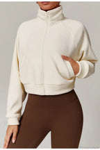 Fleece Athletic Stand Collar Zip Yoga Jacket image 1