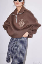Fleece-Lined Letter Embroidery Stand Collar Half-Zip Sweatshirt image 8