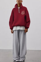 Fleece-Lined Letter Embroidery Stand Collar Half-Zip Sweatshirt image 6