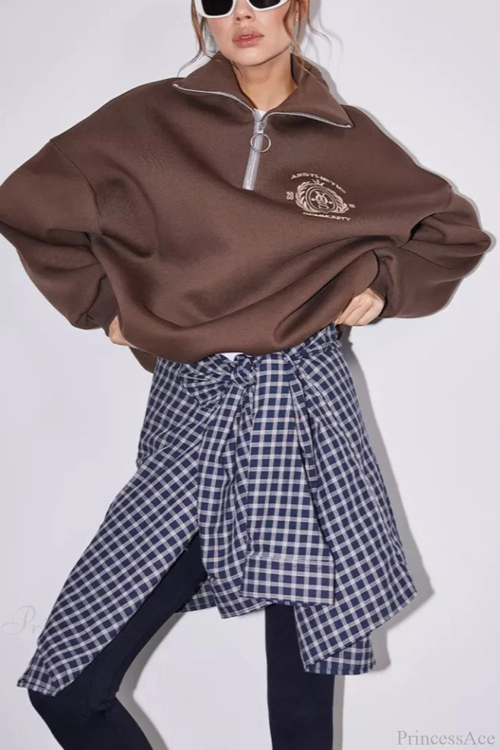 Fleece-Lined Letter Embroidery Stand Collar Half-Zip Sweatshirt image 7