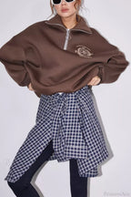 Fleece-Lined Letter Embroidery Stand Collar Half-Zip Sweatshirt image 7