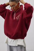 Fleece-Lined Letter Embroidery Stand Collar Half-Zip Sweatshirt image 4