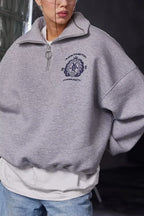 Fleece-Lined Letter Embroidery Stand Collar Half-Zip Sweatshirt image 1