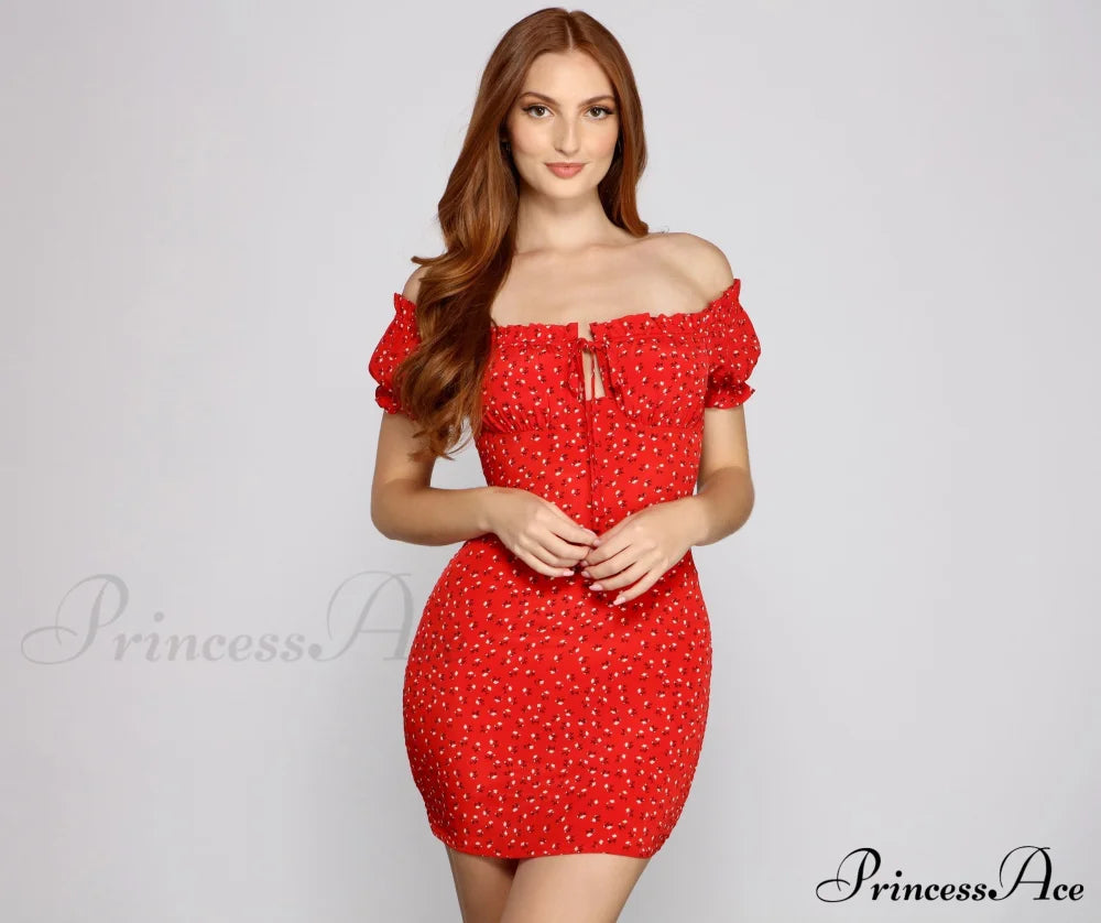 Flirty Vibes Off The Graceful Shoulder Floral Mini Dress image 3