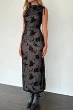 Flocked Mesh Sleeveless Bodycon Maxi Dress image 2