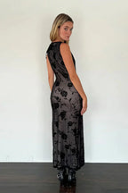 Flocked Mesh Sleeveless Bodycon Maxi Dress image 4
