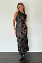 Flocked Mesh Sleeveless Bodycon Maxi Dress image 3