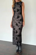 Flocked Mesh Sleeveless Bodycon Maxi Dress image 1