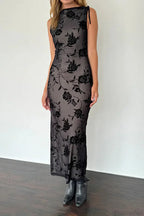 Flocked Mesh Sleeveless Bodycon Maxi Dress image 1