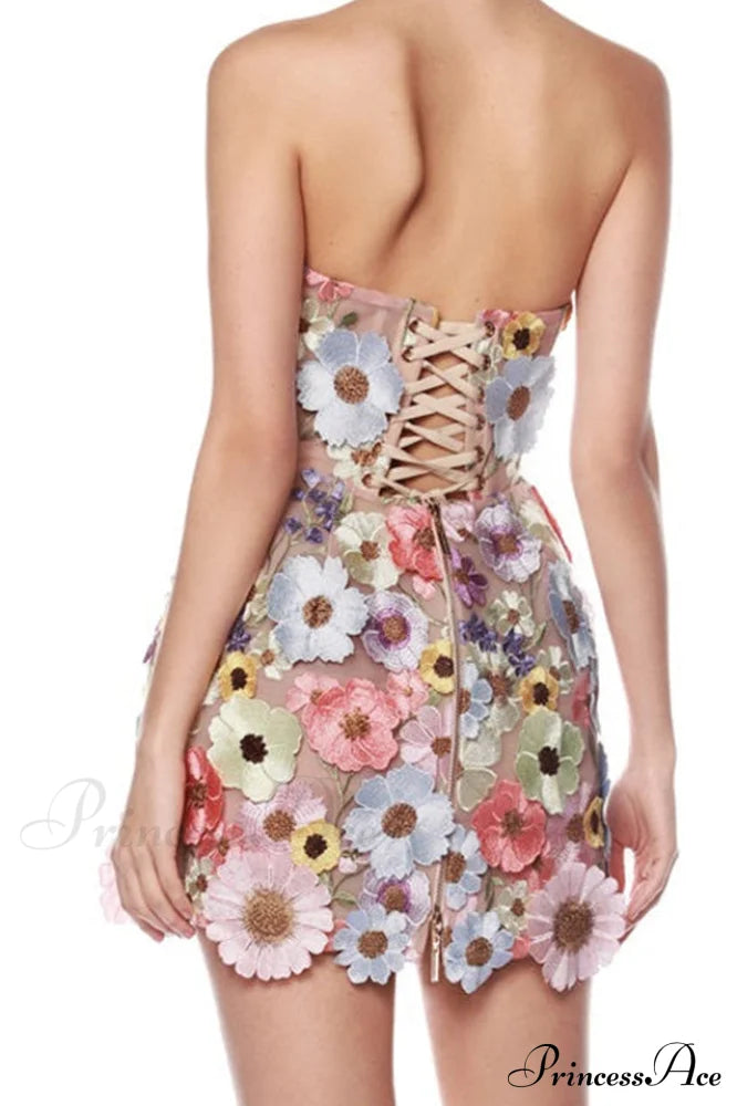 Floral 3D Embroidery Charming Tube Mini Dress image 4