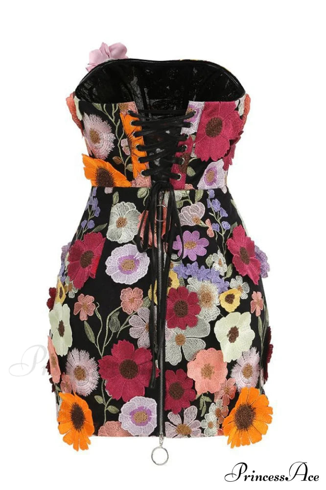Floral 3D Embroidery Charming Tube Mini Dress image 6