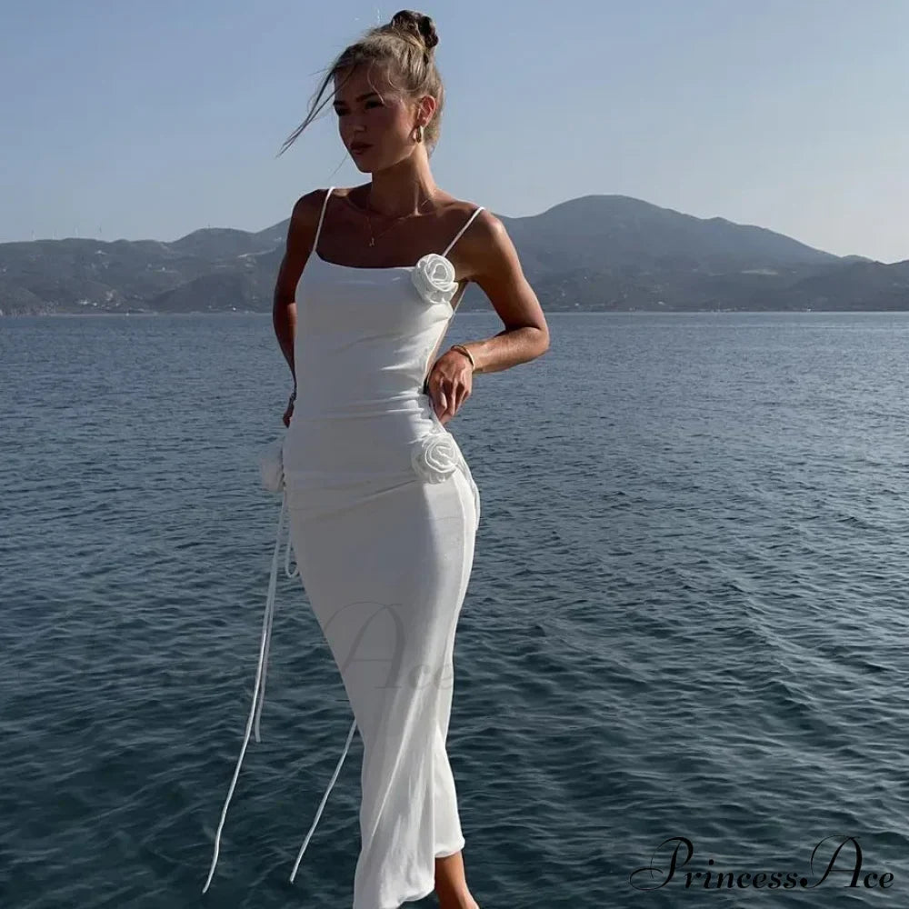 Floral Applique Bandage Sleeveless Summer Vestido Midi Dress image 3
