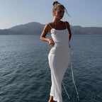 Floral Applique Bandage Sleeveless Summer Vestido Midi Dress image 1