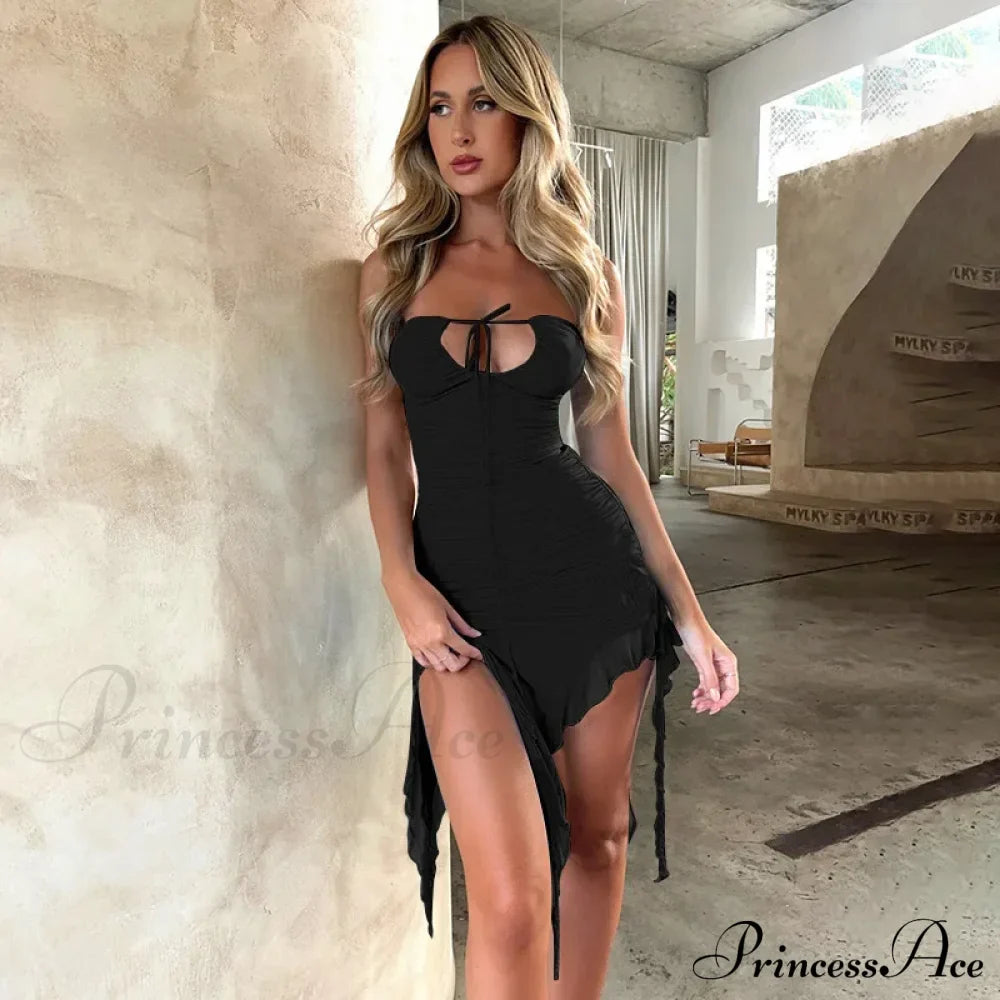 Floral Applique Fashion Strapless Ruched Ruffle Mini Dress image 5