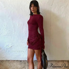 Floral Appliques Long Sleeve Ruched Bodycon Holiday Solid Slim Mini Dress image 5
