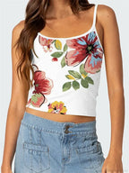 Floral Backless Spaghetti Strap Retro Crop Top image 3