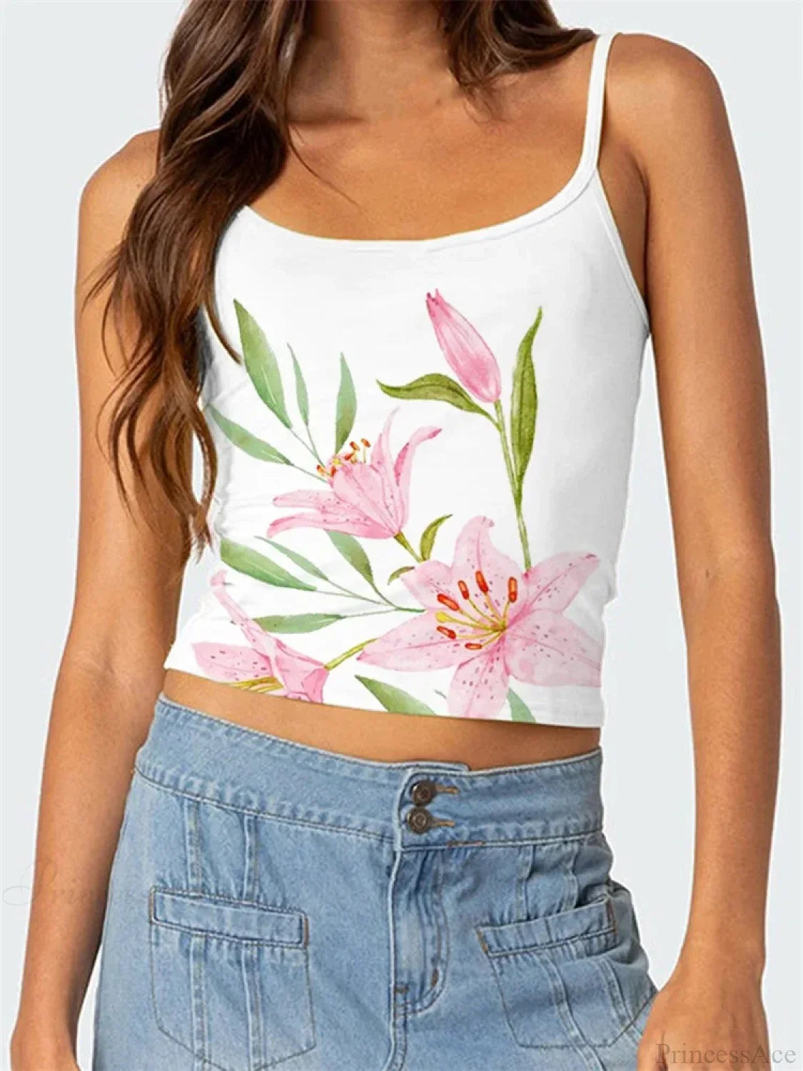 Floral Backless Spaghetti Strap Retro Crop Top image 2