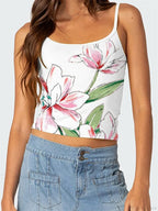 Floral Backless Spaghetti Strap Retro Crop Top image 4