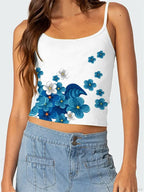 Floral Backless Spaghetti Strap Retro Crop Top image 5
