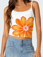 Floral Backless Spaghetti Strap Retro Crop Top image 6