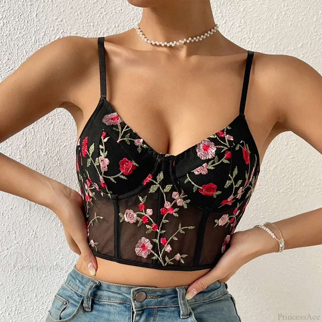 Floral Bustier Crop Top with Buckle Halter Tank image 1