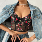Floral Bustier Crop Top with Buckle Halter Tank image 3