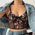 Floral Bustier Crop Top with Buckle Halter Tank image 5