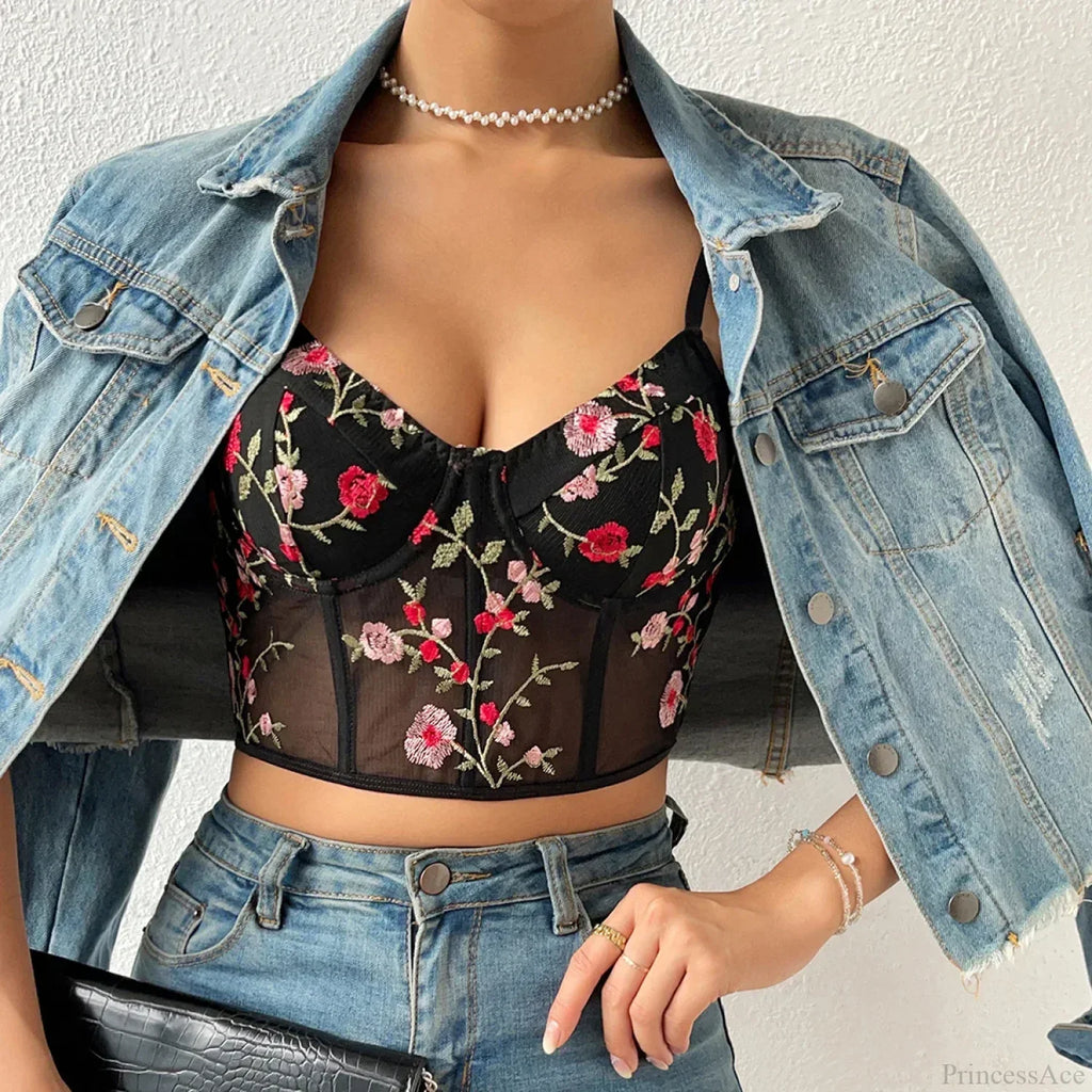 Floral Bustier Crop Top with Buckle Halter Tank image 4