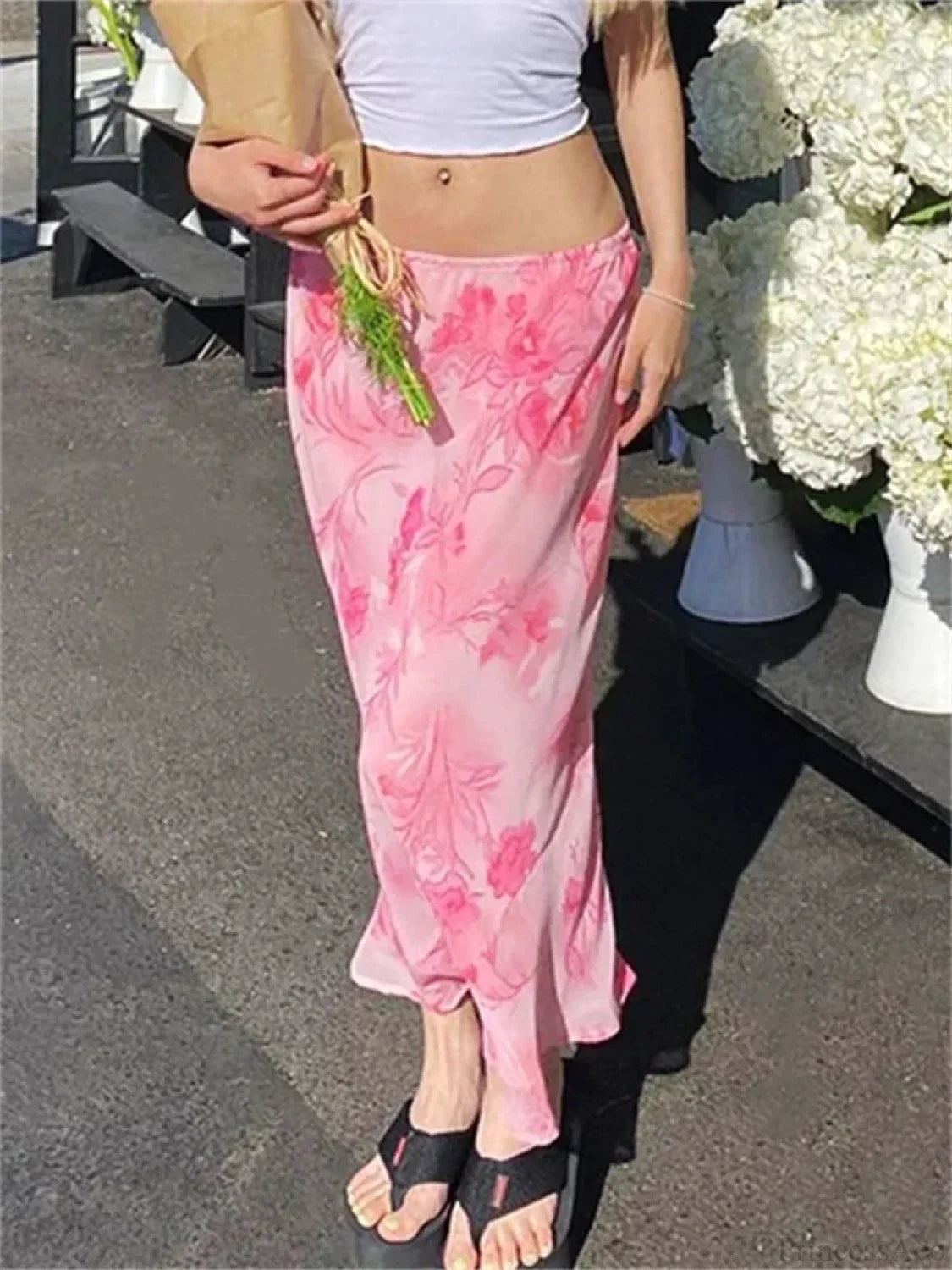 Floral Chiffon Low Waist Casual Retro Skirt image 1