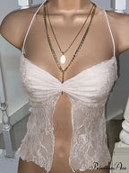 Floral Crop y2k Spaghetti Strap Sleeveless Lace Camisole Women Halter Tank Streetwear Tank top image 2
