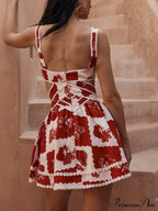 Floral Decorative Unique Print Graceful V-Neck Hollow A-Line Mini Dress image 2