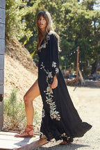 Floral Embroidery Backless Strapless Cotton Boho Dress image 1