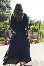 Floral Embroidery Backless Strapless Cotton Boho Dress image 3