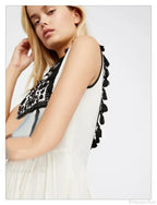 Floral Embroidery Sleeveless Tassel Cotton Boho Dress image 6