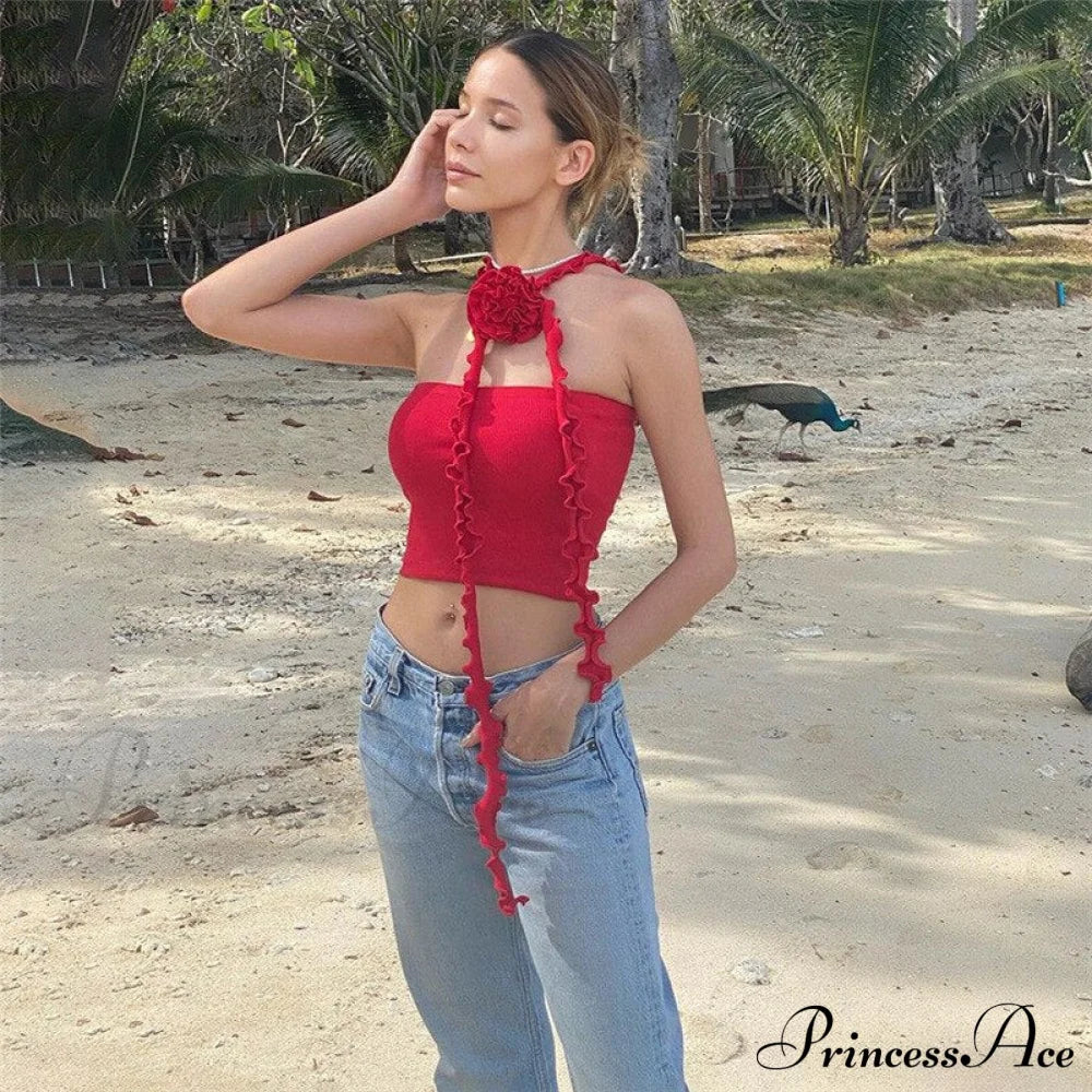Floral Frill Strappy Charming Wrap Around Crop Top image 1