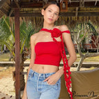 Floral Frill Strappy Charming Wrap Around Crop Top image 14