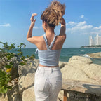 Floral Frill Strappy Charming Wrap Around Crop Top image 11