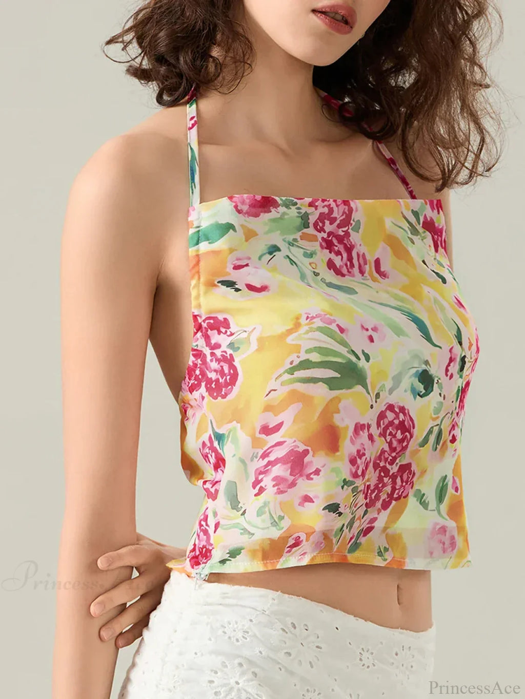 Floral Halter Backless Sleeveless Cropped Vest Camisole image 5