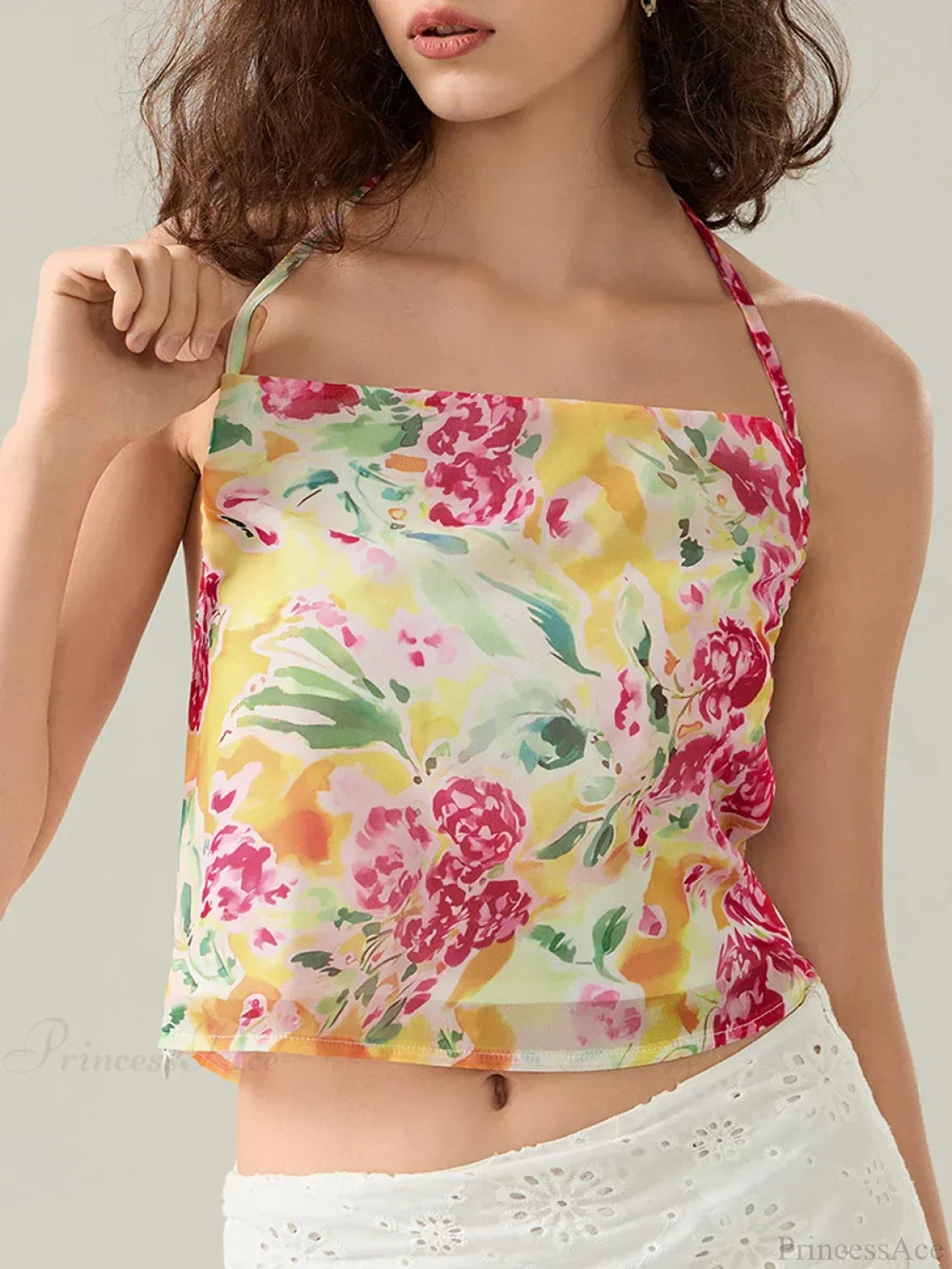 Floral Halter Backless Sleeveless Cropped Vest Camisole image 2
