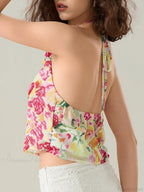Floral Halter Backless Sleeveless Cropped Vest Camisole image 4