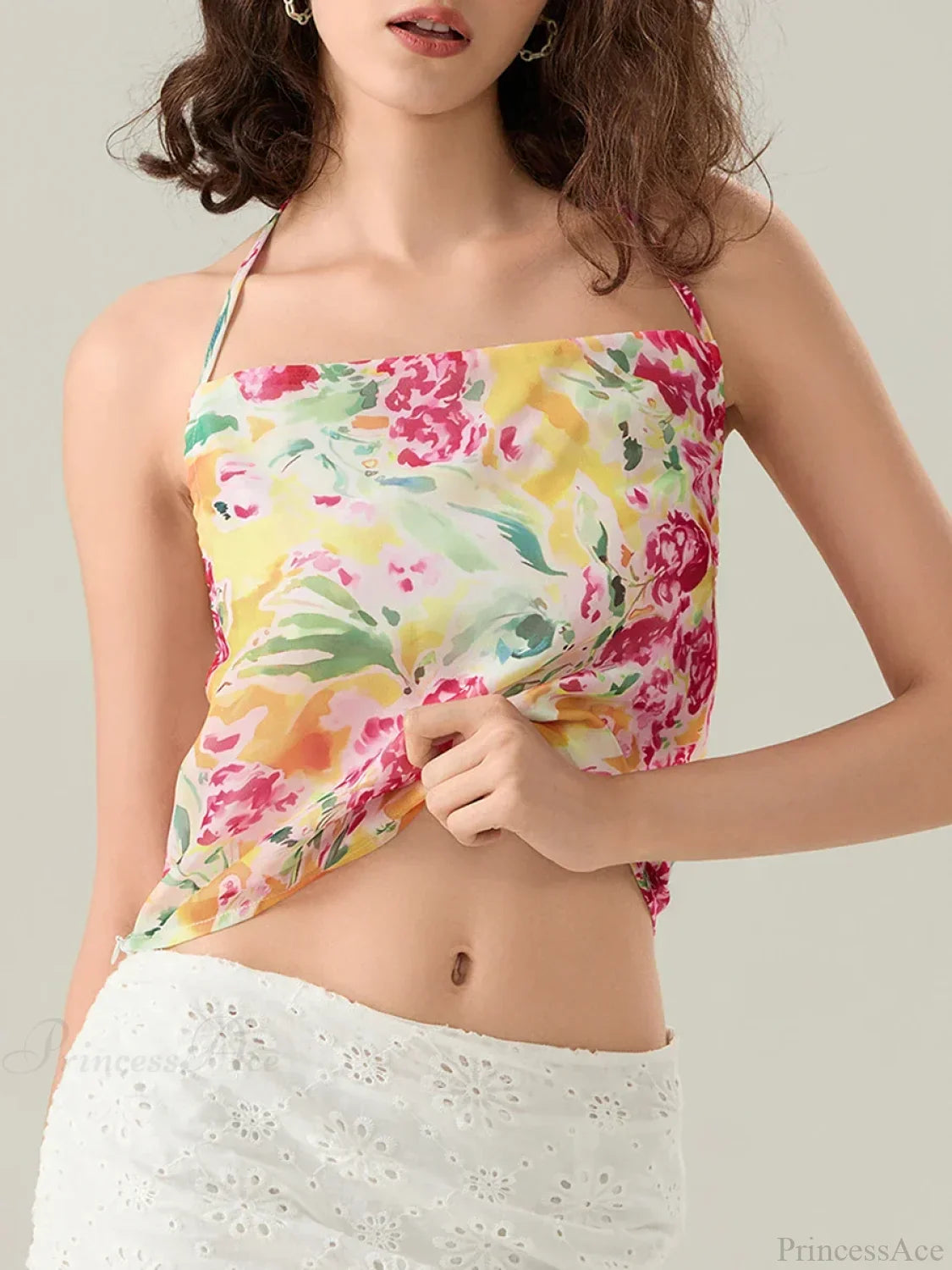Floral Halter Backless Sleeveless Cropped Vest Camisole image 1