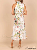 Floral Halter Neck Charming Elastic Waist Maxi Dress image 5