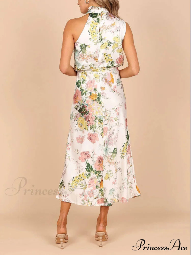 Floral Halter Neck Charming Elastic Waist Maxi Dress image 5