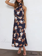 Floral Halter Neck Charming Elastic Waist Maxi Dress image 15