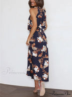 Floral Halter Neck Charming Elastic Waist Maxi Dress image 16