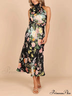 Floral Halter Neck Charming Elastic Waist Maxi Dress image 8