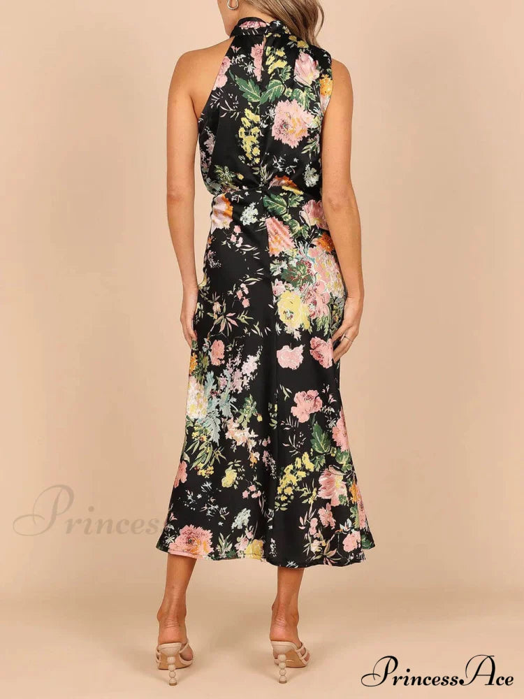 Floral Halter Neck Charming Elastic Waist Maxi Dress image 11